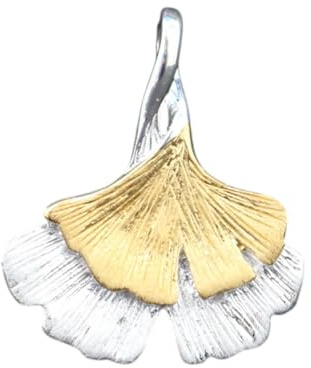 Anhänger Ginkgoblatt bicolor 925 Sterling Silber | teilvergoldet, Natur Symbol, Geschenkidee Damen, botanischer Schmuck