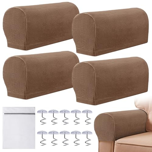Armrest Chair Covers, Set of 4 Stretch Armchair Covers for Arms Anti-Slip Furniture Protector with Laundry Bag, Machine Washable Arm Chair Sleeves, Armrest Cover for Sofa Couch Recliner(Dark Gray)