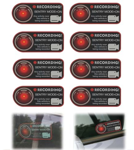 8 Stück Sentry Statische Aufkleber Kamera Aufnahme Fenster Aufkleber, Warnung Dash Cam Recording Fenster Stickers Vehicle Kamera Sicherheit Dash Cam Signs für Model 3 S X Y