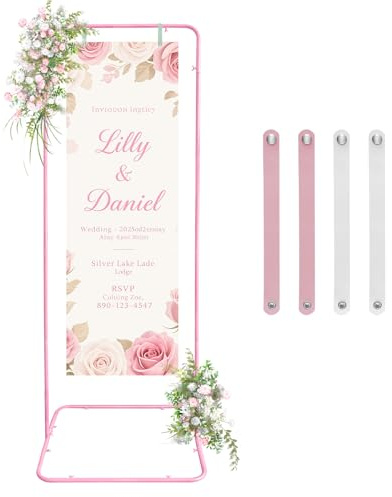 Fiita Wedding Welcome Sign Holder, 80×50×180CM Welcome to Our Wedding Sign Adjustable Display Stand with 4 Leather Sign Hanging Straps,Black Easel Stand Personalized for Baby Bridal Shower Sign