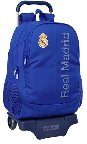 safta Real Madrid Schulrucksack mit Trolley, ideal für Kinder verschiedener Altersgruppen, bequem und vielseitig, Qualität und Widerstandsfähigkeit, 33 x 15 x 43 cm