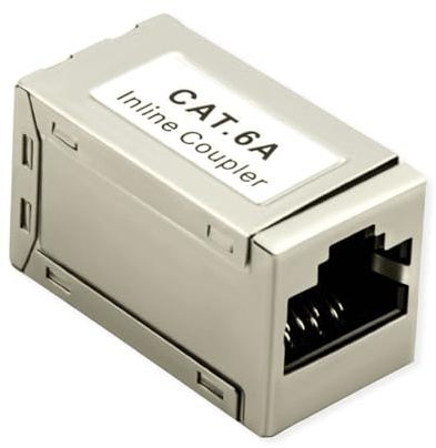 ROLINE RJ45 Kupplung Cat6A STP Mini Inline geschirmt Metall Netzwerk Verbinder LAN Kabel Kupplung kompakt Ethernet Adapter RJ45 Buchse auf Buchse 1:1 Patchkabel Verlängerung Silber