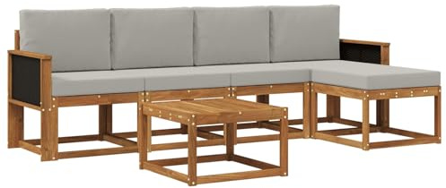 vidaXL Outdoor-Sofagarnitur 6 pcs Natürlich und Hellgrau Polyester, Garten-Couch, modernes Sofa-Set für draußen, langlebige Möbel, Coole Terrasse, stilvolles Loungen im Freien