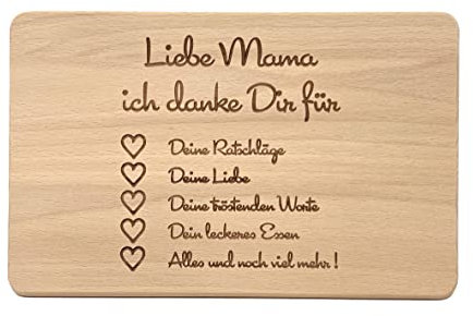 Muttertagsgeschenk Idee - Frühstücksbrettchen aus Holz mit hochwertiger Gravur für die Beste Mama (Danke dir Mama)