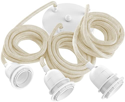 Hoopzi - Pendelleuchte 3 Flamming - 2,5m Textilkabel - 3 X E27 Fassung - Vintage, Industrial Für Esstisch, Wohnzimmer, Esszimmer, Zimmer, Schlafzimmer, Küche
