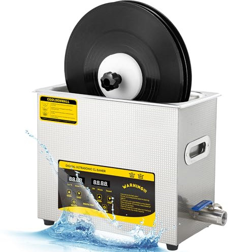 180W 6L Nettoyeur à Ultrasons Pour Disques Vinyles Type Numérique Minuterie 0-30 Min& Rotation Automatique pour Disques 7/10/12 Pas d'endommagement de la (Support de Séchage&Panier inclus)