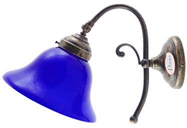 fd-bolletta arredamento e illuminazione Applique murale intérieure,lampe murale vintage avec abat-jour en verre bleu ar8 Dimensions:hauteur 22cm, Ø base 9,5cm, Ø verre 19cm