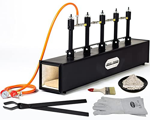 DEVIL-FORGE Fragua de gas DFPROF5 Horno de Forja, 5 Quemadores DFP (400.000 BTU) usas 1/2/3/4o 5, Válvula de bola gas, Estrangulador de aire, Fabricación de cuchillos Espadas, Herrero, Herrador 1370°C