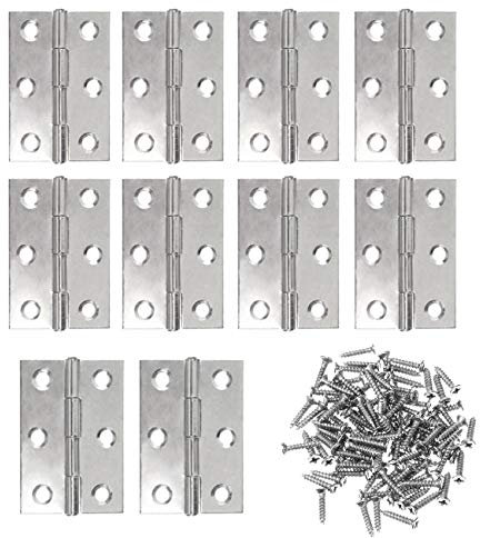 JZK 10 x Stainless Steel Cabinet Drawer Butt Hinge connectors 2.5 inch + 60 x Replacement Hinge Screws for Kitchen Bedroom Bathroom Cupboard Wardrobe Bookcase