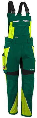 Grizzlyskin Latzhose Grün/Warngelb L54 - Workwear Arbeitshose für Männer & Damen, Unisex Blaumann, Codura-Schutzhose mit vielen Taschen