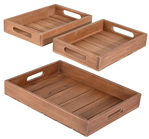 3er Set Teakholz Serviertabletts 39x29x5cm Home Styling Collection