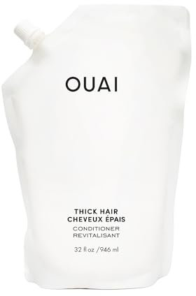 OUAI Thick Conditioner Refill Pouch - Nourishes Dry, Thick Hair and Calms Frizz with Strengthening Keratin, Marshmallow Root, Shea Butter & Avocado Oil - 32 fl oz