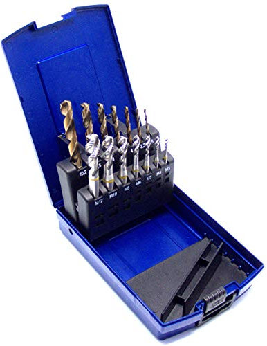 WSH-TOOLS Maschinengewindebohrer Set 14-teilig M3 - M12 HSSE-Co5 DIN 371 Sackloch 39° RSP Gelbring inkl. HSSE-Co5 Kernlochbohrern