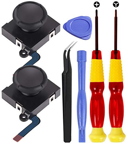 OSELEE Analog 3D Joy con Joystick Replacement Thumb Stick for Nintendo Switch, Compatiable with Left/Right Joycon Controller Repair tools, 2PCS Joysticks Tri-Wing & Cross Screwdriver Tool + Pry Tools