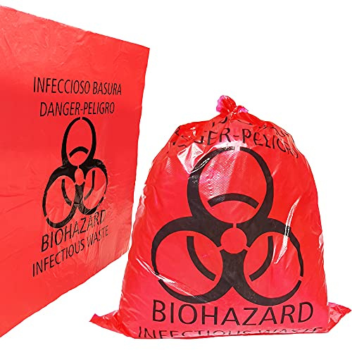 Daarcin Roter Biogefährdungsabfallbeutel, 20 Stück, 41 x 50 cm | 20 Stück 16.5x20in / 42 x 51 cm medizinische Aktion Infektionsmüllbeutel mit Gefahrensymbol Einweg-gefährlich