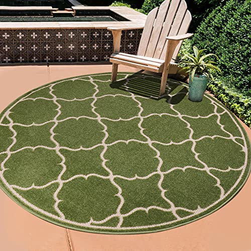 SANAT Outdoor Teppich Wetterfest - Für Innen- und Außenbereich - Wasserabweisend für Balkon, Terrasse, Garten, Küche, Bad oder Wohnzimmer - Grün, 150 cm Rund