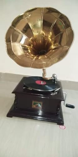 Retro Collections Gramophone Square Brown Colour with Brass Horn ~ Record Player ~78 rpm