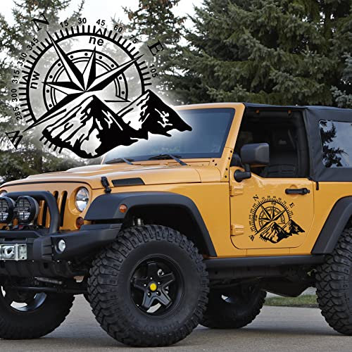 Berg-Kompass Autoaufkleber Universal Auto Motorhaube Dekoration Aufkleber Vinyl Wasserdicht Dekoration Aufkleber für SUV Geländewagen Karosserie Seitentür Kofferraum, Schwarz (40 x 32 cm)