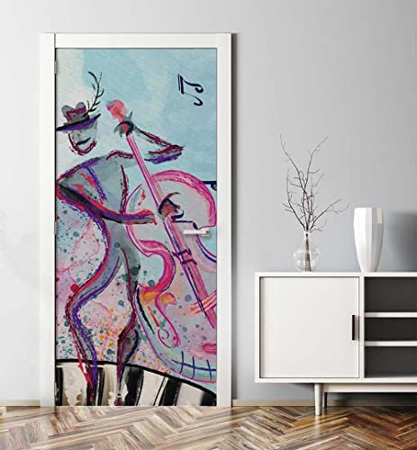 MyMaxxi - Tür bekleben mit Türtapete Türposter Türfolie Selbstklebend 90x200 Musiker blau - Tür verschönern ? Türaufkleber Türklebefolie Klassik Musiknoten Trompete hellblau
