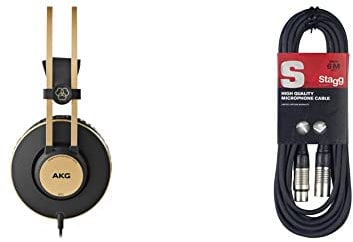 AKG K92 High Performance Lightweight Closed-Back Monitoring Headphones & Stagg SMC6 6 metre standard microphone cable
