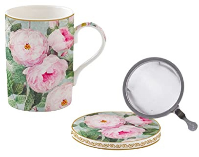 Easy Life - Coffret TISANIERE en Porcelaine Filtre INOX Roses in Bloom - EASYLIFE