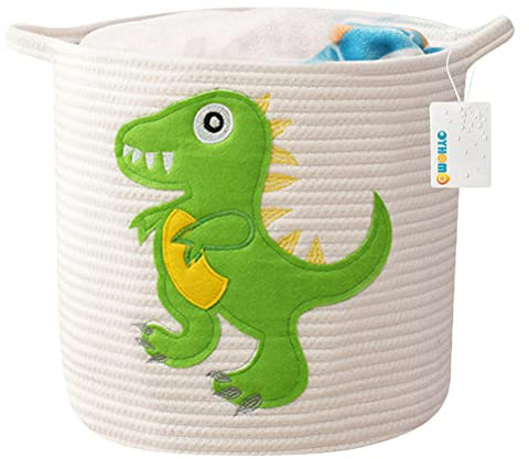 OYHOMO Baumwollseil Aufbewahrungskorb Baby Spielzeugkorb Geflochten Faltbare Wäschekorb Tier Dekorativer Korb für Kinderzimmer - Dinosaurier