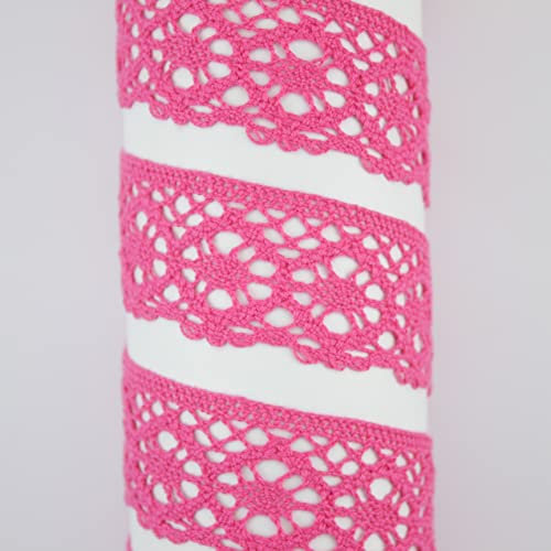 PUNTILLAS DE ALGODÓN 100% EN COLORES LISOS BORDADO DE BOLILLO MECÁNICO, ANCHO 35mm (FUCSIA, 3)