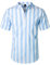 LucMatton Men's Casual Cotton Linen Short Sleeve Henley Shirt Summer Lightweight Vertical Stripe Beach Tops White Blue X-Large