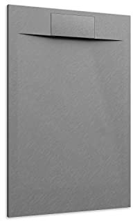 Piatto Doccia 80x120 Grigio Effetto Pietra Mod. Cosmos Rettangolare in Vetroresina SMC Riducibile Piletta Inclusa e Cover In Tono Parama