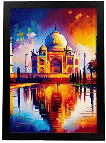 Nacnic Poster de Taj Mahal en estilo Pintura al Óleo. Ilustraciones de monumentos y ciudades en estilo fotográfico a todo color. Diseño y Decoración de Interiores. A3.