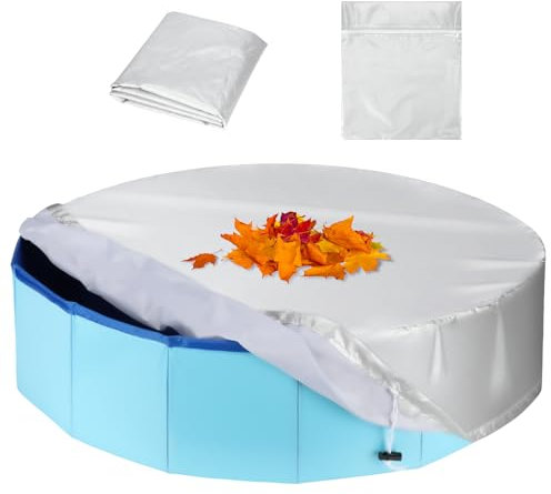 YUEPET Runde Hunde-Pool-Abdeckung, tragbare Kiddie-Pool-Abdeckung, silberfarben, faltbar, geeignet für Hundepool und Kinderpool, 140 x 30 cm