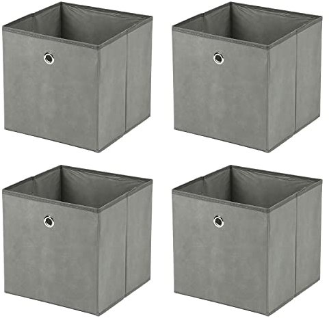 Taylor & Brown Set of 4 Large Foldable Square Storage Cubes, Fabric Organiser Canvas Cube Boxes Collapsible for Home, Bedroom, Nursery Office, Playroom Toys, 30x30x30cm (Grey)