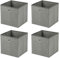 Taylor & Brown Set of 4 Large Foldable Square Storage Cubes, Fabric Organiser Canvas Cube Boxes Collapsible for Home, Bedroom, Nursery Office, Playroom Toys, 30x30x30cm (Grey)