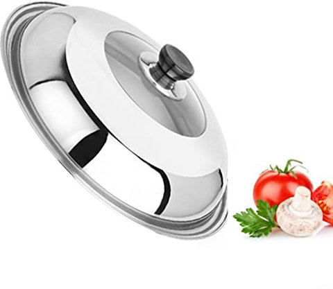 HEIBTENY Couvercle en verre multifonctionnel, 34 cm 34 cm, couvercle de wok en acier inoxydable, couvercle de wok combiné visible en acier inoxydable