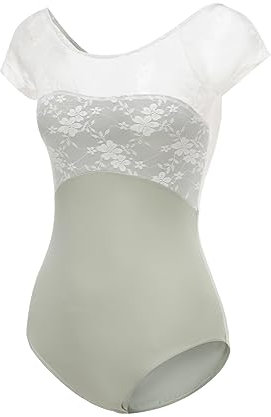 ModLatBal Damen Basic Kurzarm Trikot für Ballett Tanz Gymnastik, Grün/Spitze, S