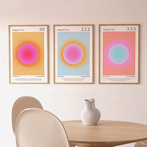Colorful Gradient Aura Angel Numbers Poster Sets for Room Aesthetic Inspirational Quotes Canvas Wall Art Paintings Abstract Minimalist Y2k Style Room Wall Decor for Bedroom Office 12x16in Unframed