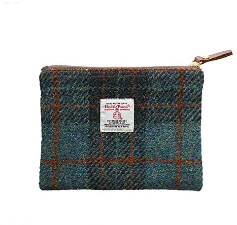 Harris Tweed Münzgeldbörse, handgefertigt, Lippenstift-Tasche, Vintage, britisch, tragbar, Kreditkarte, Ausweis, Geldbörse mit YKK-Reißverschluss für Damen und Herren, Marineblau, Large, Art Plaid