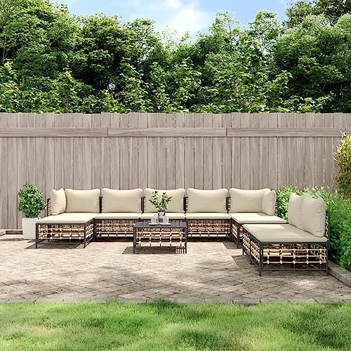 BUKSCYJS Bettsofa,Schlafcouch Klein,Ecksofa10-Tlg. Garten-Lounge-Set Mit Kissen Anthrazit Poly Rattangeeignet FüR Wohnzimmer, Schlafzimmer, Lounges, EmpfangsräUme, Eingangsbereiche