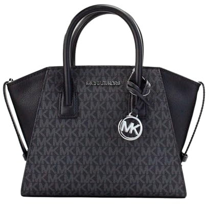 Michael Michael Kors Avril Umhängetasche mit kleinem Logo, Reißverschluss oben, schwarzes Logo, Schwarz, Small