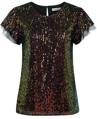 GRACE KARIN Vintage Party Damen Pailletten Tops Glitzer Oberteile Bunt XL