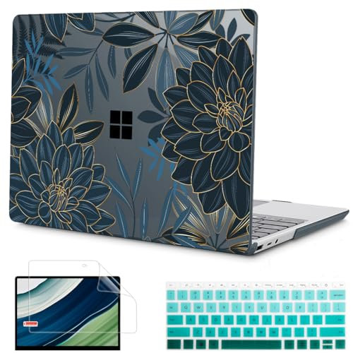Mektron Case for 13.5 Microsoft Surface Laptop 5/4/3 with Metal Palm Rest Model 1951/1868, 2019/2021/2022 Release Plastic Hard Shell Cover with Screen Protector + Keyboard Cover, Dahlia Flower C035
