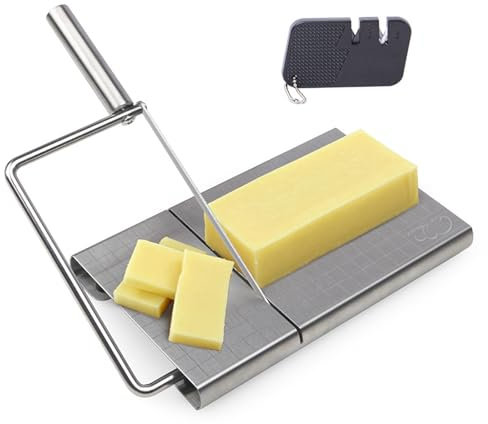BeauFairy Cortador de Queso, Acero Inoxidable Tabla de Quesos, Corte Preciso, para Salchichas Cortaquesos y Queso Planer Tablas de Queso Máquina de Cortar Jamón, Utensilio Con un Miniafilador