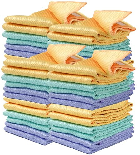 Bayeta Cristales y Baños Solución Espejos, Cristales y Limpieza del Baño Paños Microfibra con Gran Capacidad de Absorción No Deja Marcas y Pelusas -30x40cm 48 Unidad