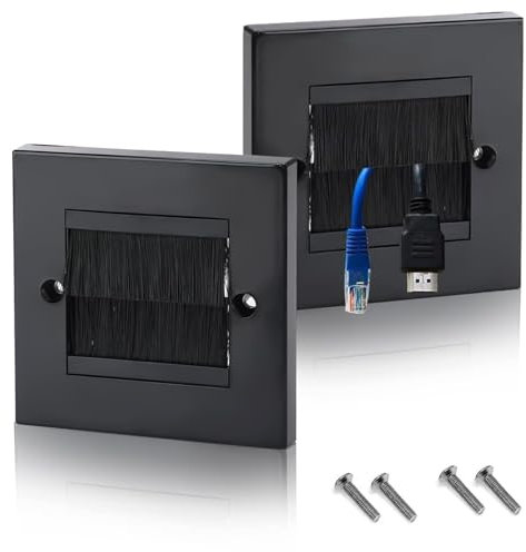 Misuyue Brush Wall Plate, 2 Pack Cable Entry Cover, Wall Cable Cover, Single Gang Brush Panel for Covering Outlets, Receptacles and Tidying Cords for Cables - Black