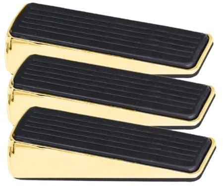 Polished Brass Door Wedge 3 Pack Rubber Door Stopper Wedge Floor Non-Scratching Anti-Slip Doorstop Door Jammer Surface Door Stopper Securing Any Internal Door.