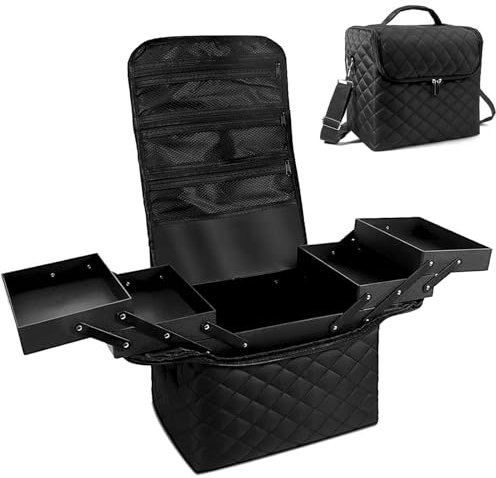 Large Black Nail Organizer - Portable Travel Makeup Train Case for Nail Tech & Makeup Tools