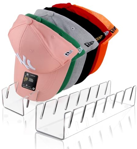 Hat Stand for Baseball Caps, 2 Pack No Install Acrylic Hat Organizer for 14 Baseball Caps Storage Organizer, Hat Racks Hat Holder Display and Organization for Closet, Bedroom, Dresser (Clear-2Pack)