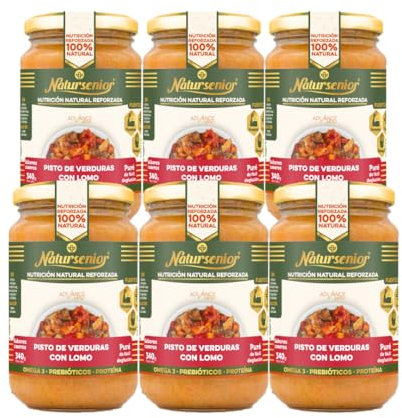 Natursenior - Pack Puré de Pisto con Lomo Asado x6 - Comida Natural Triturada para Mayores - Recetas Caseras y Enriquecidas - 340g