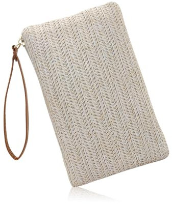 WisePoint Clutch Tasche, Stroh Wristlet Taschen Handtaschen für Frauen, Bohemian Woven Beach Taschen mit Griff Mode Geldbörse für Strand, Reise, Party, Hochzeit (weiß)
