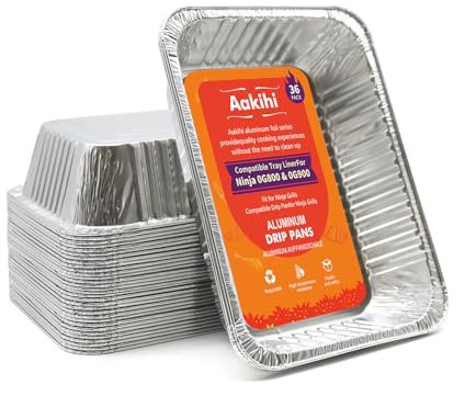 36 Pack Drip Pan Liners, for Ninja OG800/OG900-Woodfire Outdoor Grill & Smoker-Compatible with OG850/OG951-Disposable Aluminum Foil Grease Tray.